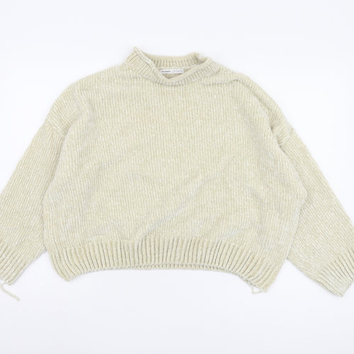 Pull&Bear Women's Beige Mock Neck Jumper, Size 12, Polyester