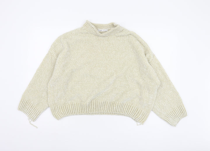 Pull&Bear Women's Beige Mock Neck Jumper, Size 12, Polyester