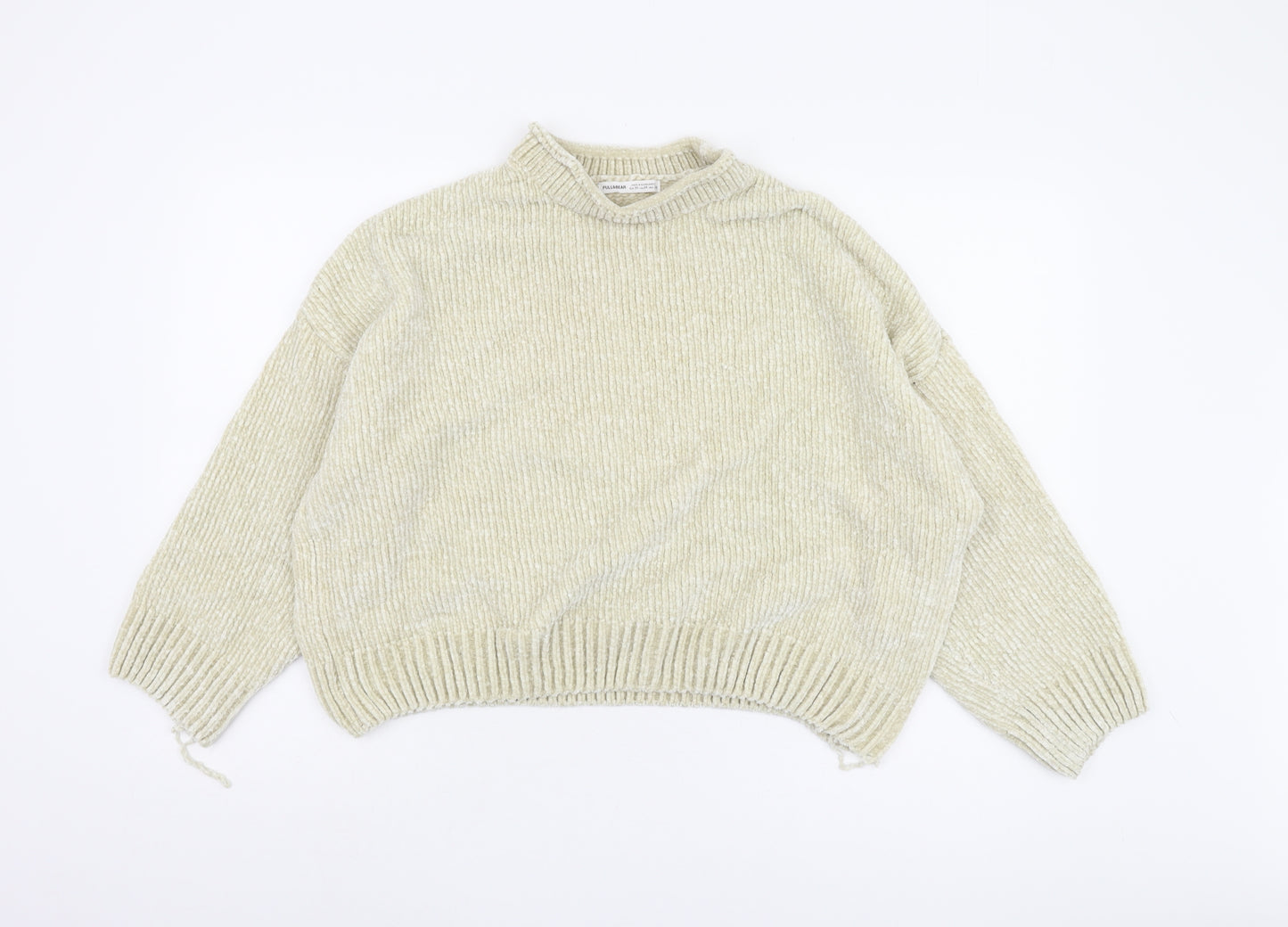 Pull&Bear Women's Beige Mock Neck Jumper, Size 12, Polyester