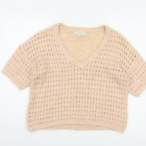 Next Women's Beige Open-Knit V-Neck Jumper, Large