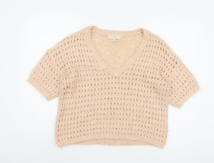 Next Women's Beige Open-Knit V-Neck Jumper, Large