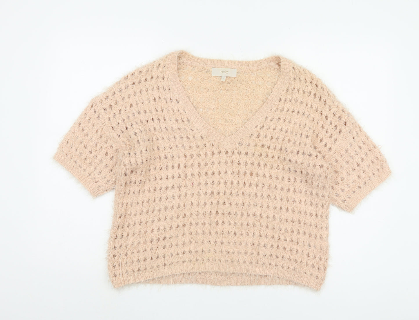 Next Women's Beige Open-Knit V-Neck Jumper, Large