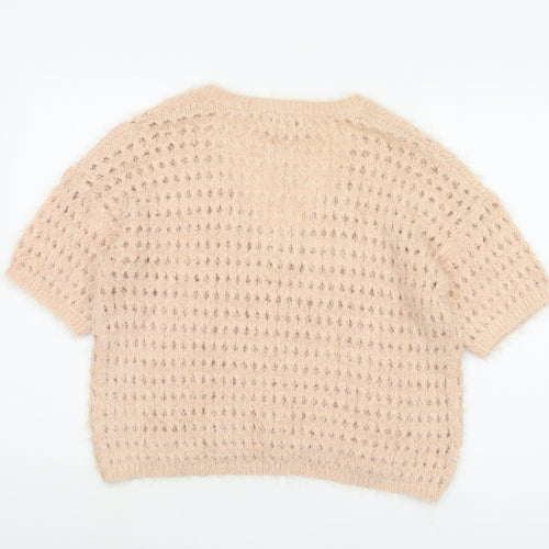 Next Women's Beige Open-Knit V-Neck Jumper, Large