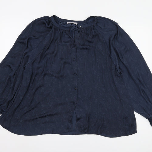 Marks and Spencer Women's Blue Blouse Size 14 Long Sleeve