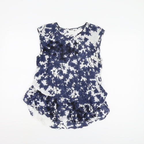 Women's Blue Floral Sleeveless Blouse UK 10