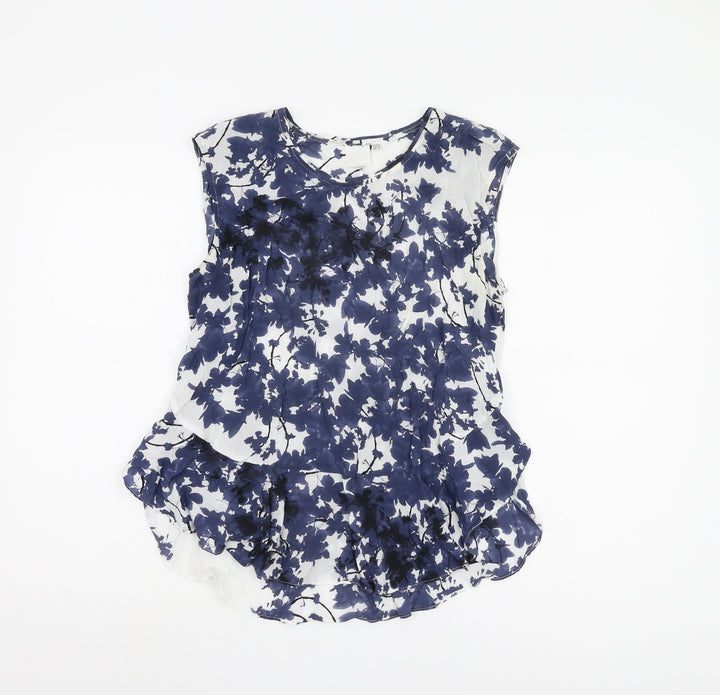 Women's Blue Floral Sleeveless Blouse UK 10