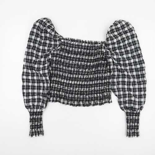 H&M Women's Black Cropped Plaid Blouse M