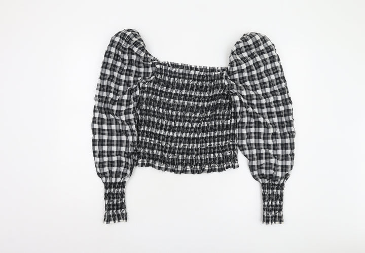 H&M Women's Black Cropped Plaid Blouse M