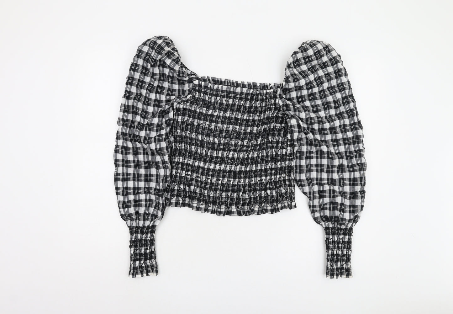 H&M Women's Black Cropped Plaid Blouse M