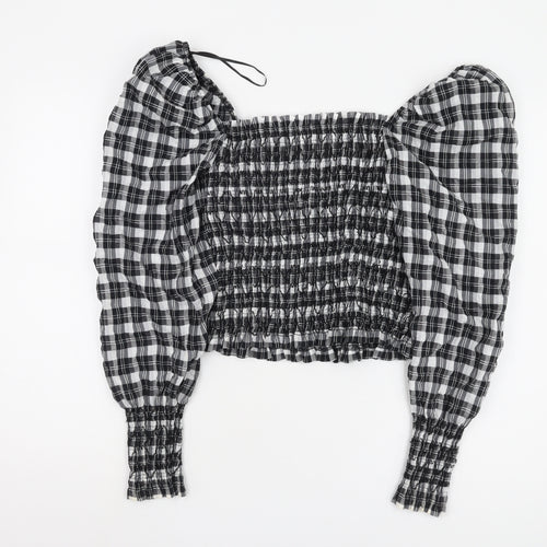 H&M Women's Black Cropped Plaid Blouse M
