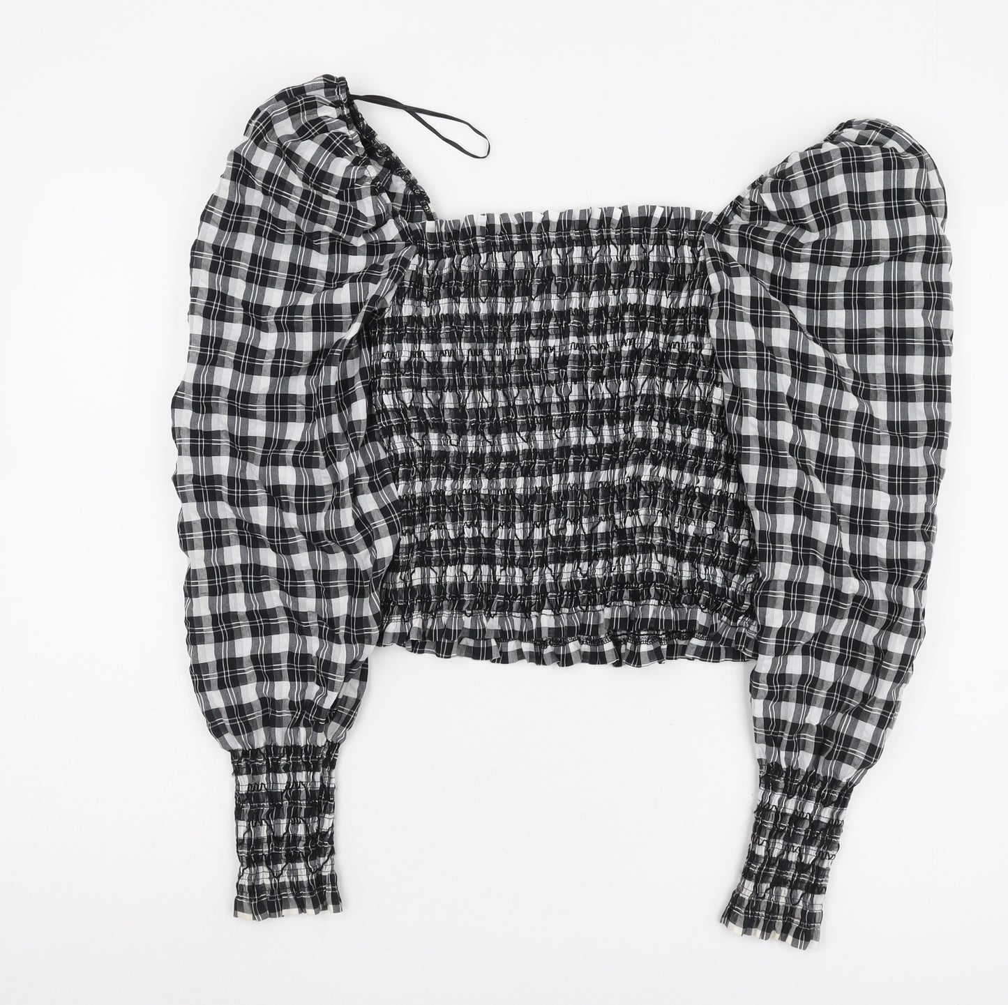 H&M Women's Black Cropped Plaid Blouse M