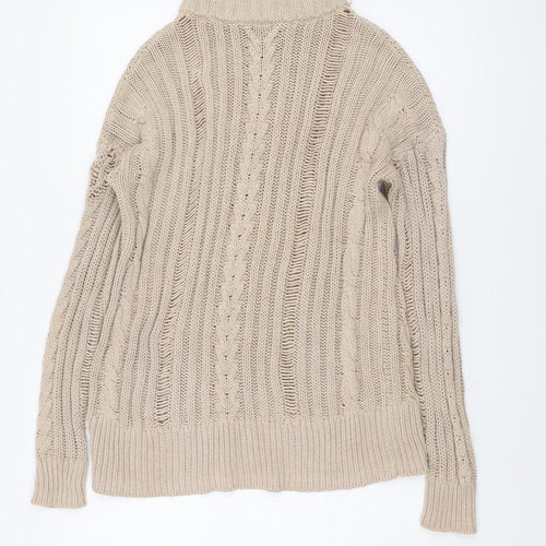 ASOS Beige Roll Neck Cable-Knit Cotton Pullover, Size 6