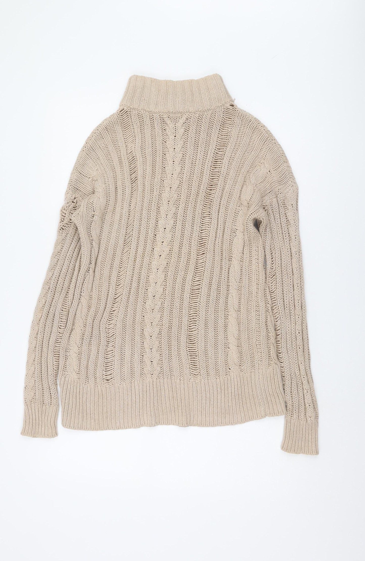 ASOS Beige Roll Neck Cable-Knit Cotton Pullover, Size 6