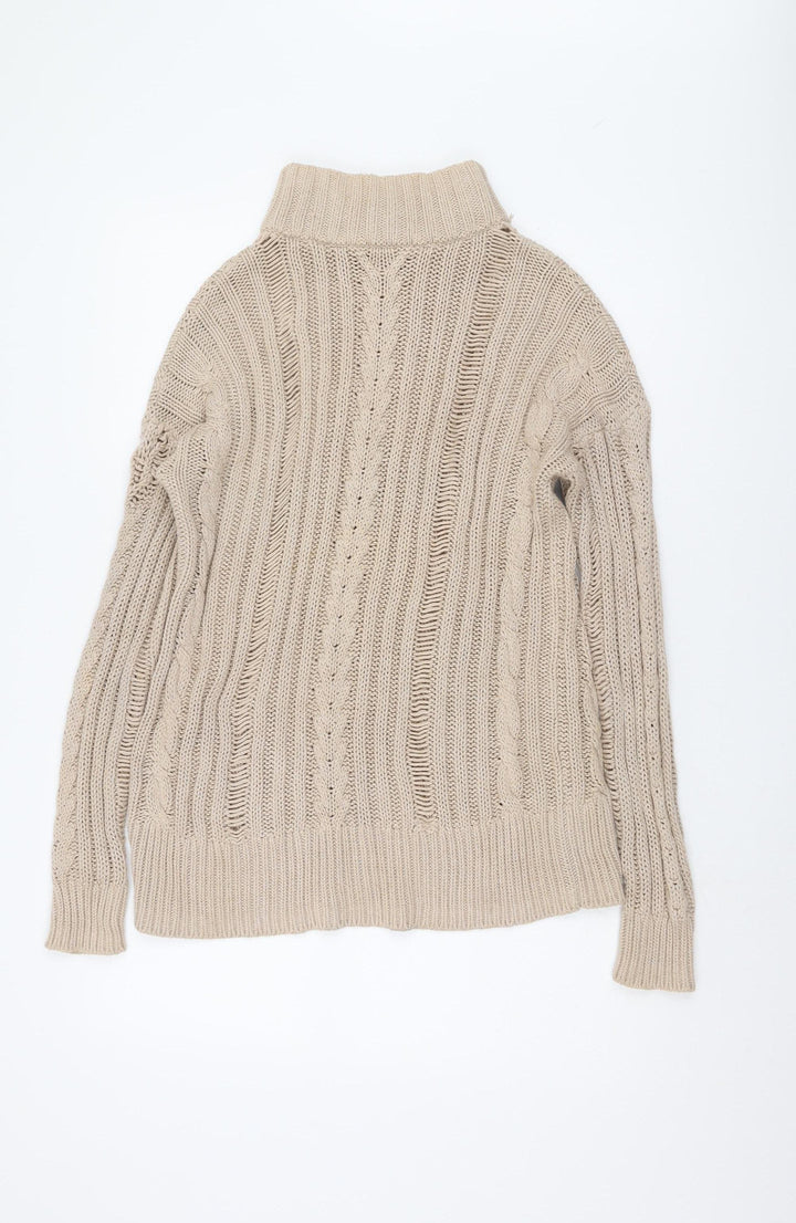 ASOS Beige Roll Neck Cable-Knit Cotton Pullover, Size 6