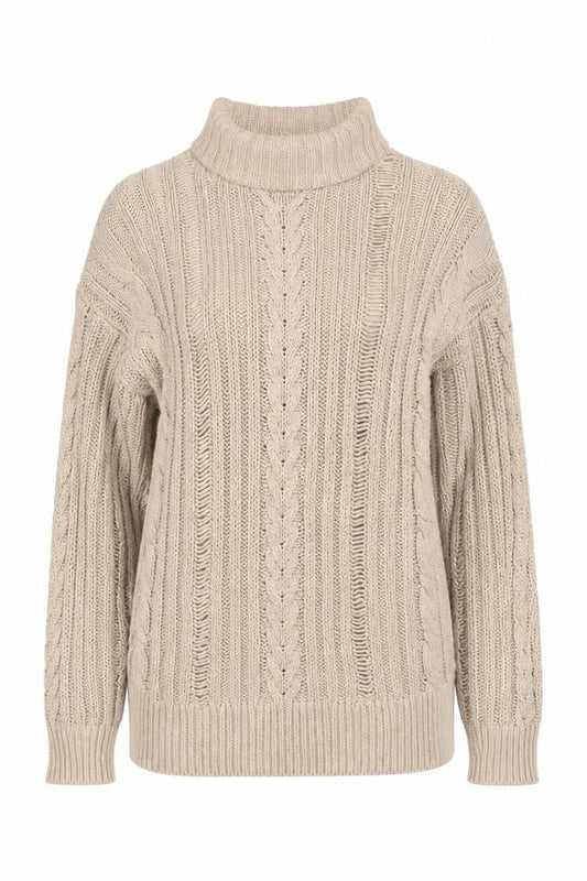Front view of ASOS Beige Roll Neck Cable-Knit Cotton Pullover, size 6