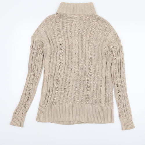 ASOS Beige Roll Neck Cable-Knit Cotton Pullover, Size 6