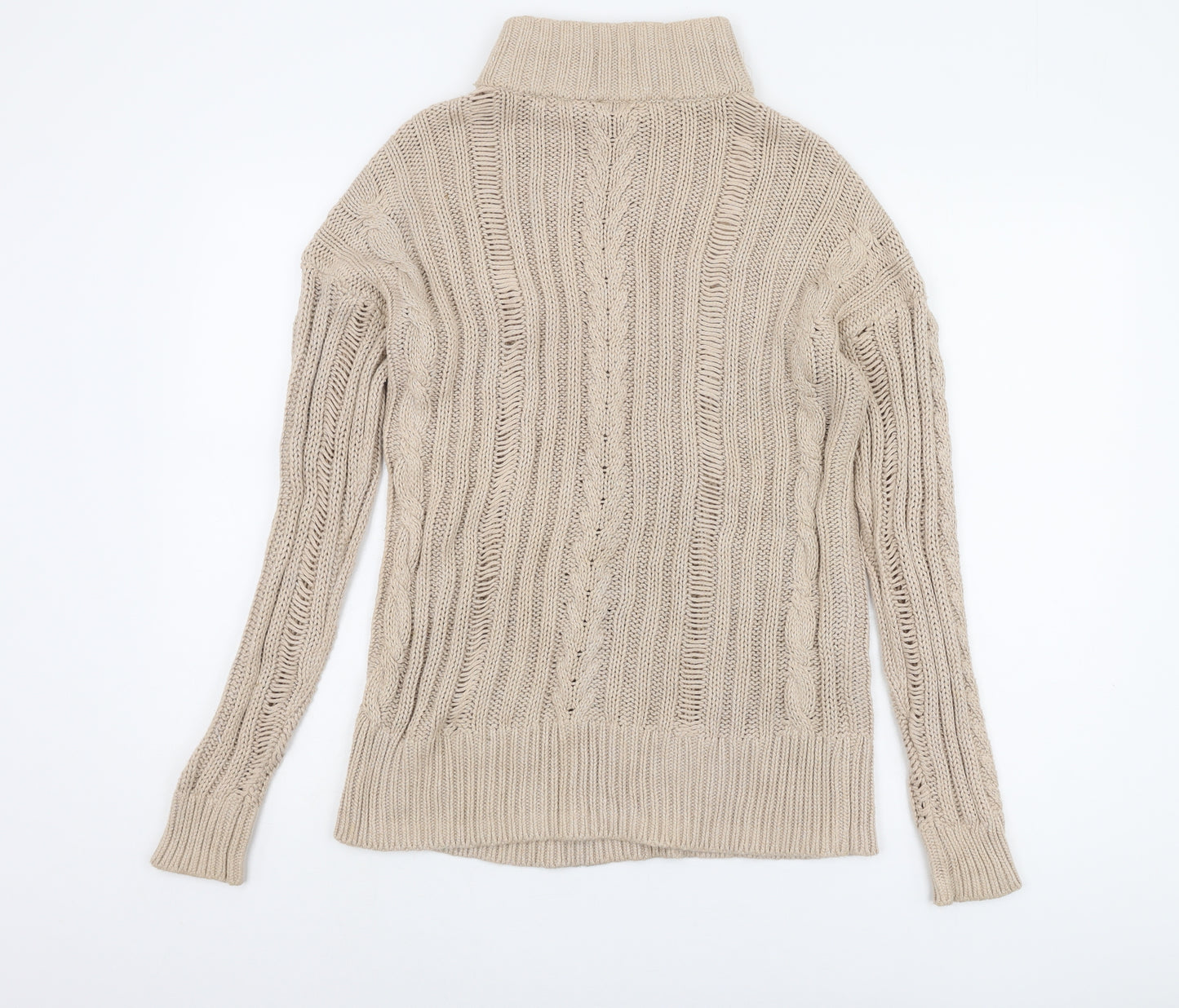 ASOS Beige Roll Neck Cable-Knit Cotton Pullover, Size 6