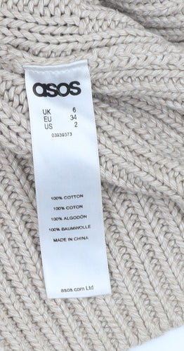ASOS Beige Roll Neck Cable-Knit Cotton Pullover, Size 6