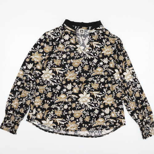 Anne Klein Women's Black Floral V-Neck Blouse XL
