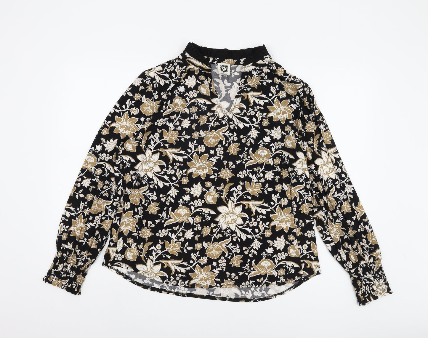 Anne Klein Women's Black Floral V-Neck Blouse XL