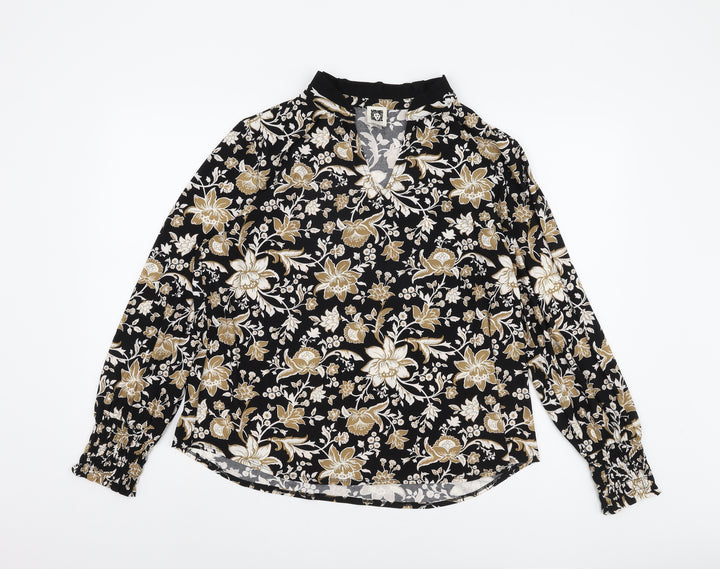 Anne Klein Women's Black Floral V-Neck Blouse XL