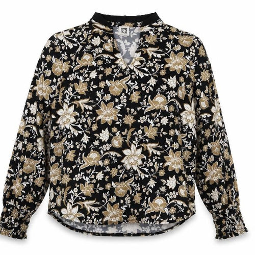 Anne Klein Women's Black Floral V-Neck Blouse XL