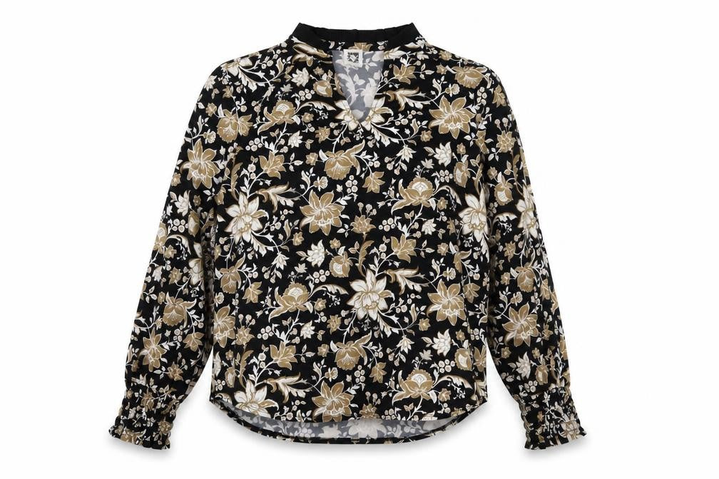 Anne Klein Women's Black Floral V-Neck Blouse XL