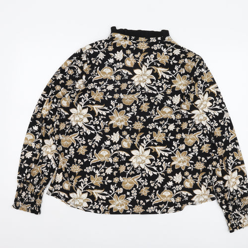 Anne Klein Women's Black Floral V-Neck Blouse XL