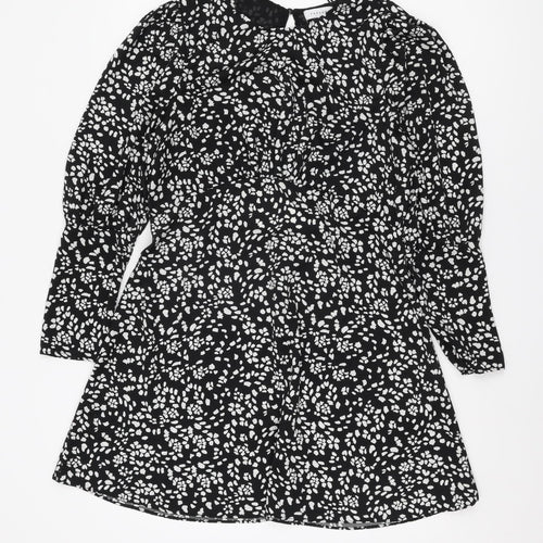 Topshop Women’s Black Floral Long Sleeve Dress UK 14