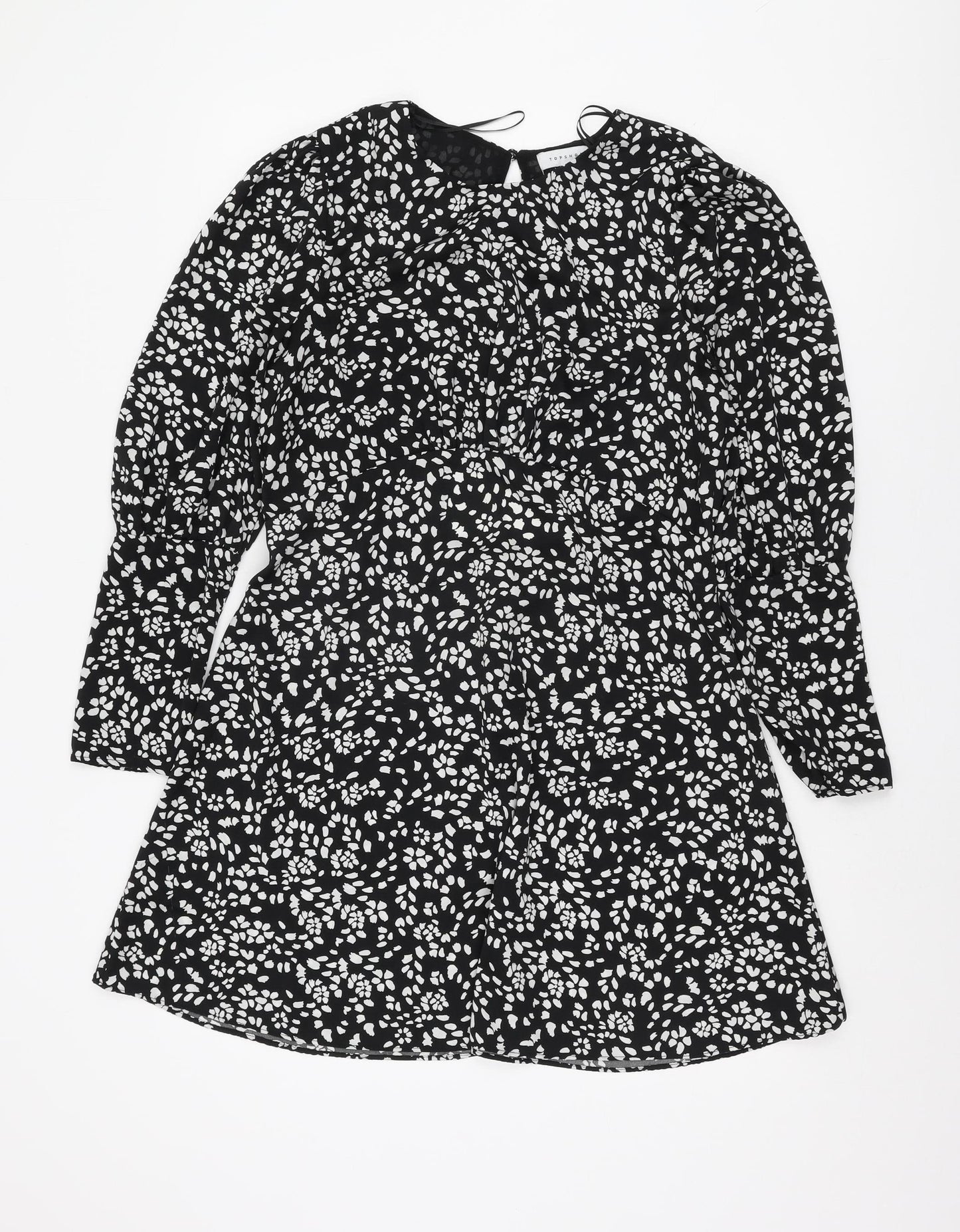 Topshop Women’s Black Floral Long Sleeve Dress UK 14