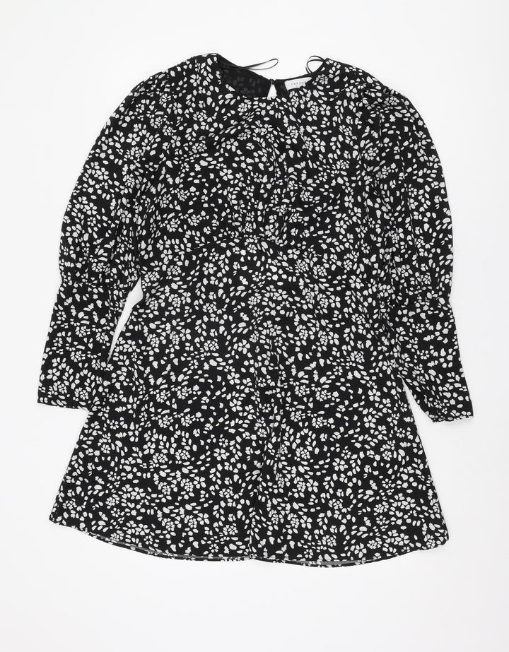Topshop Women’s Black Floral Long Sleeve Dress UK 14