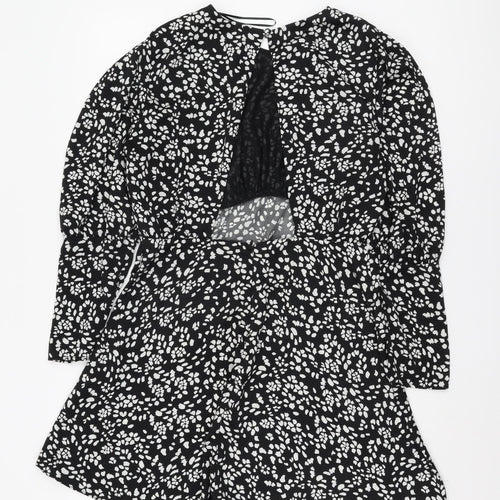 Topshop Women’s Black Floral Long Sleeve Dress UK 14