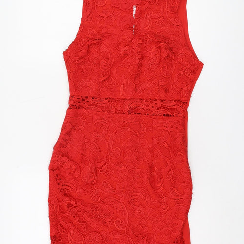 AX Paris Women's Red Lace Sheath Dress Size 12