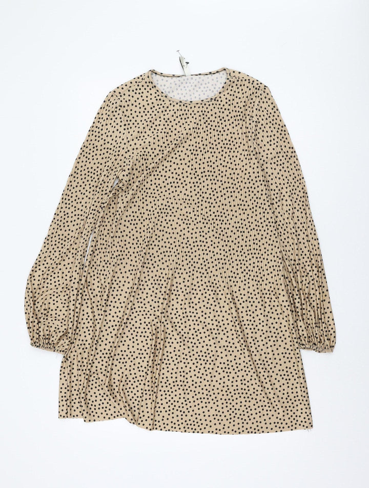 Stradivarius Women's Beige Polka Dot A-Line Dress