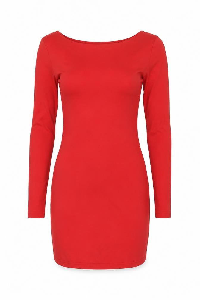 Front view of WYDLR Women's Red Long Sleeve Dress, XS