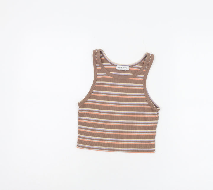 Urban Revivo Women's Brown Striped Cropped Tank