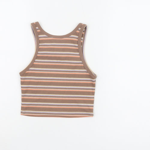 Urban Revivo Women's Brown Striped Cropped Tank