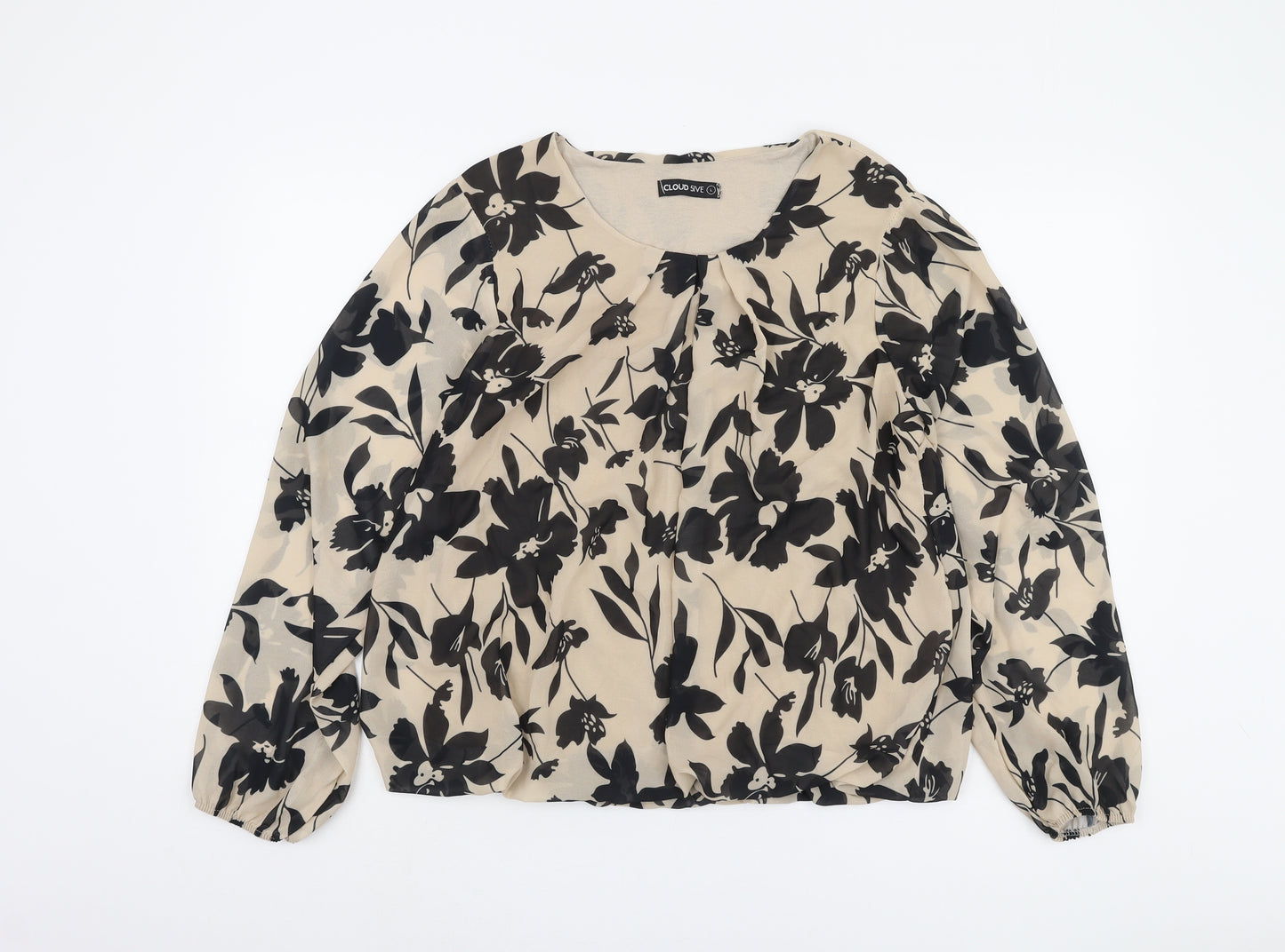 Cloud 5ive Women's Beige Floral Blouse, L, Casual Style