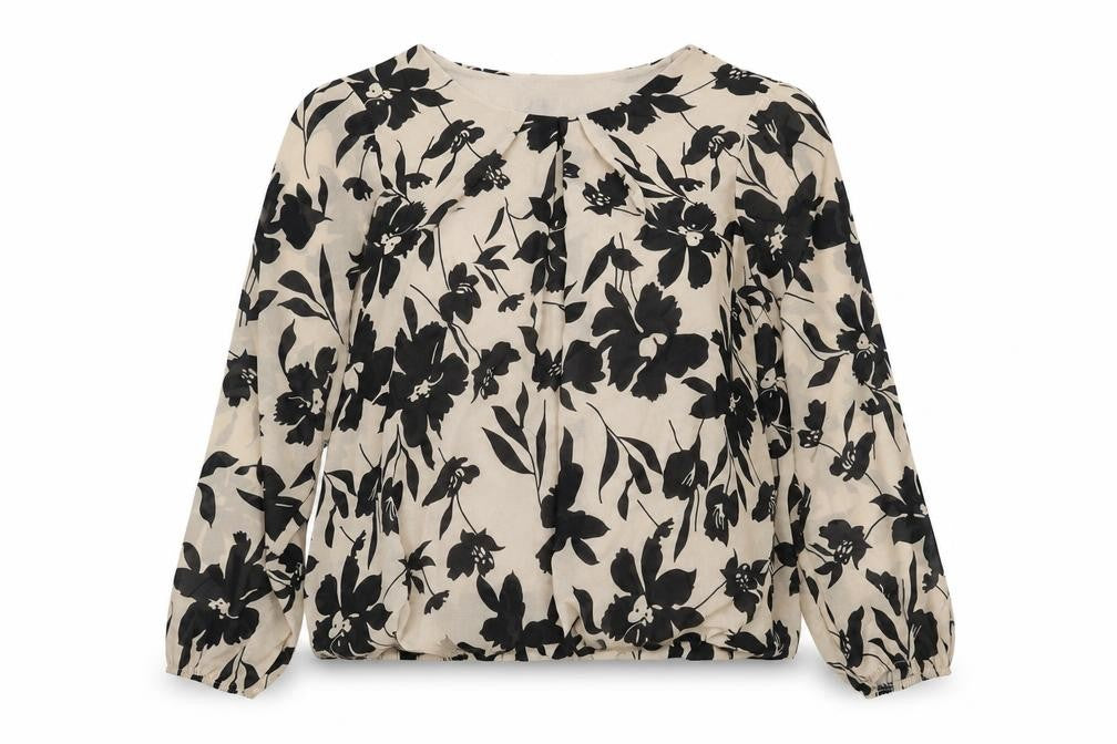 Front view of Cloud 5ive Women's Beige Floral Blouse, L, Casual Style