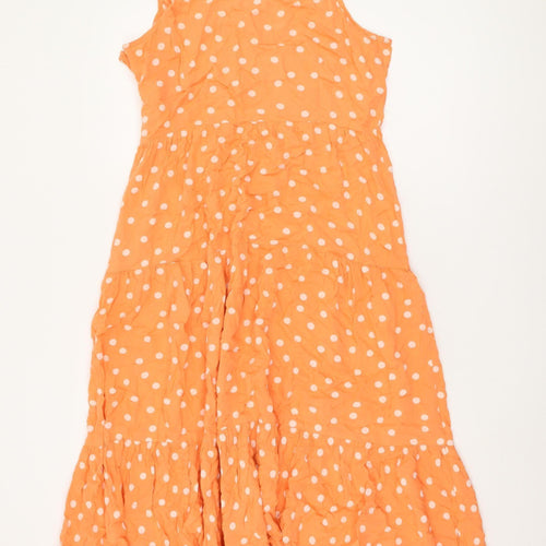 Warehouse Women Orange Polka Dot Swing Dress Size 14