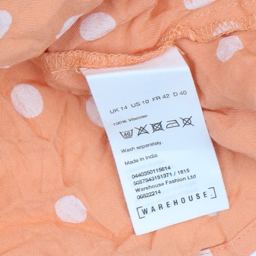 Warehouse Women Orange Polka Dot Swing Dress Size 14