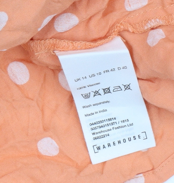 Warehouse Women Orange Polka Dot Swing Dress Size 14