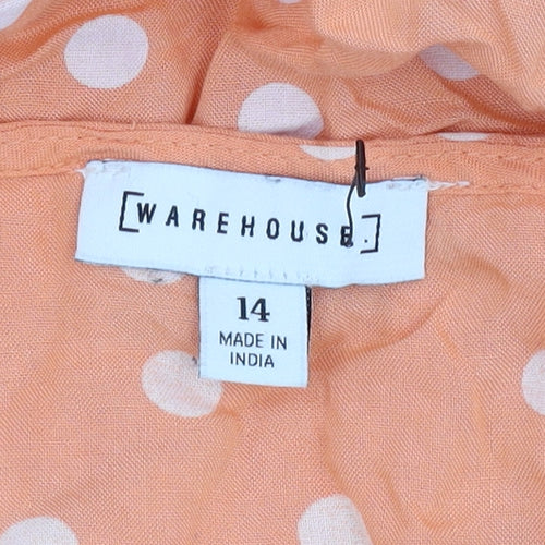 Warehouse Women Orange Polka Dot Swing Dress Size 14