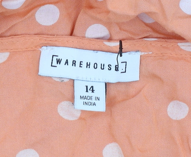 Warehouse Women Orange Polka Dot Swing Dress Size 14