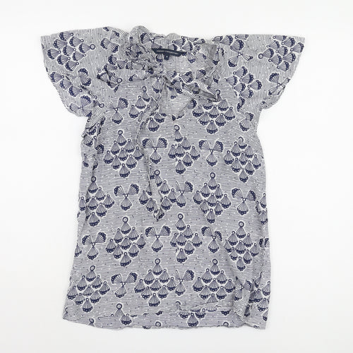 French Connection Women's Blue Geometric Blouse Size 8