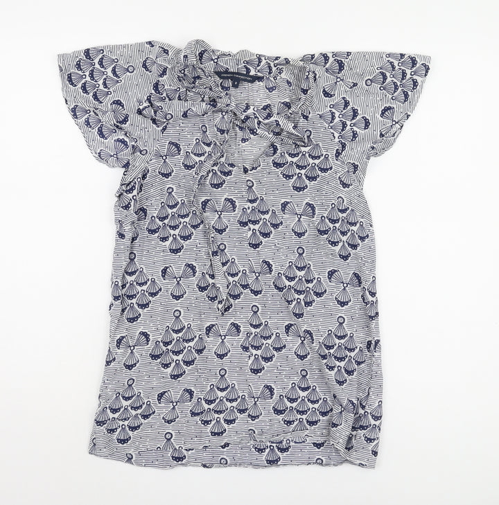 French Connection Women's Blue Geometric Blouse Size 8