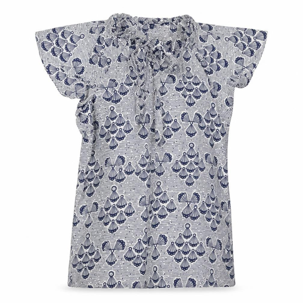 Front view of French Connection Women's Blue Geometric Blouse, size 8