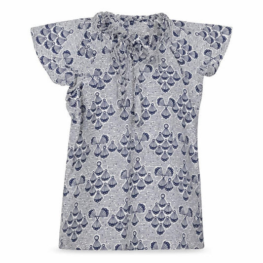 Front view of French Connection Women's Blue Geometric Blouse, size 8
