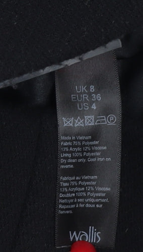 Wallis Women's Black Overcoat, Size 8, Mid-Length