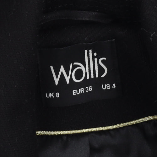 Wallis Women's Black Overcoat, Size 8, Mid-Length